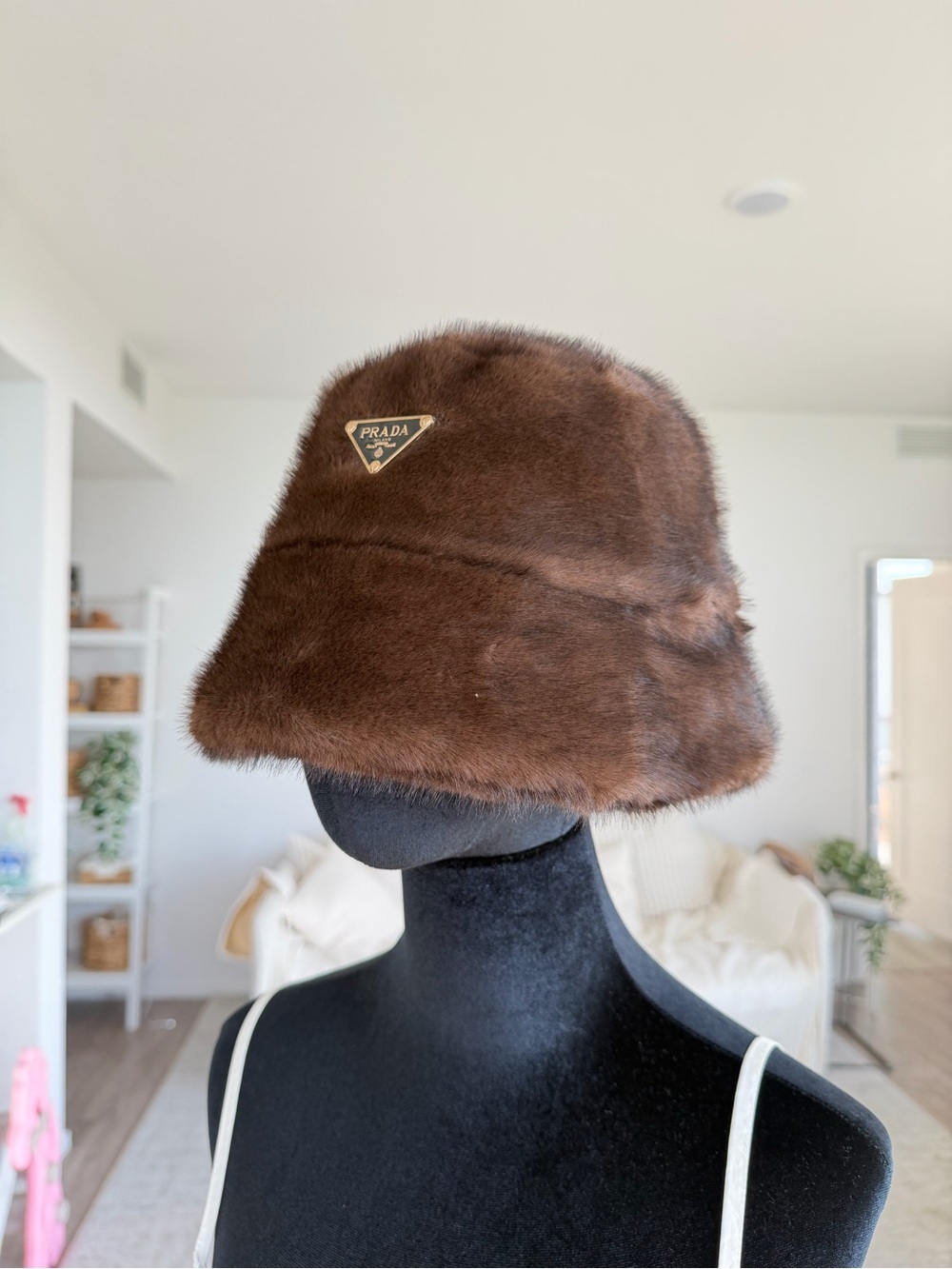 Prada Brown (synthetic) Faux Fur Bucket Hat - one size - new - no tags - Picture 9 of 16
